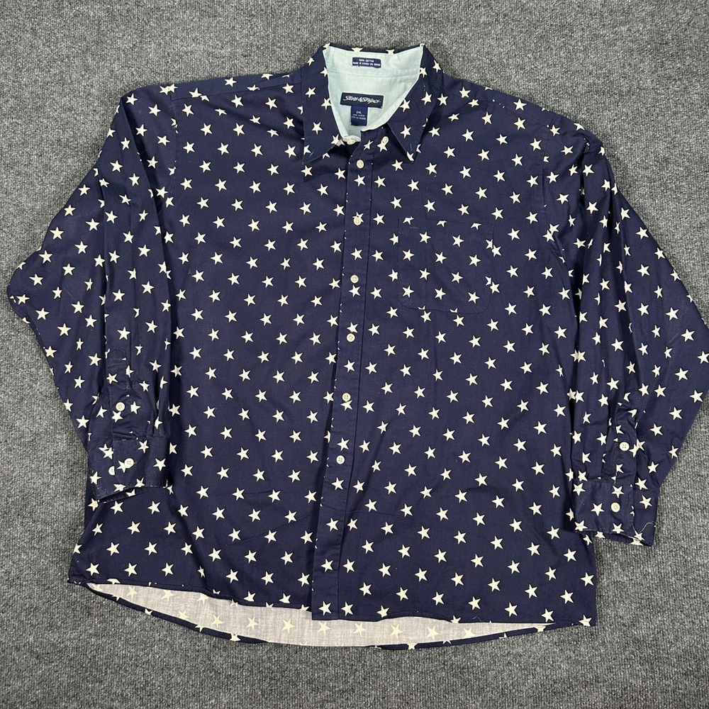 VTG Stars & Stripes Navy Blue White AOP Stars Button Down Shirt Men's Size 2XL